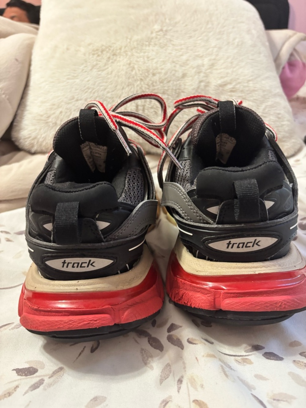 Balenciaga Black & Gray Track Sneakers with Red-White Laces - Picture 2 of 4